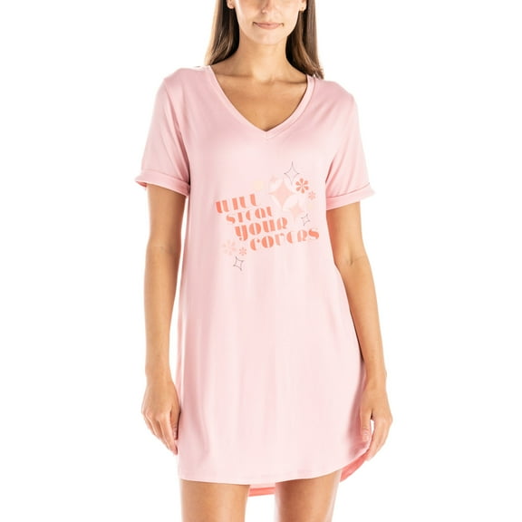 Hello Mello Let Me Sleep Lounge Sleepshirt V-Neck Short Sleeve Sleepwear, Will Steal Your Covers Large/X-Large (Women's)