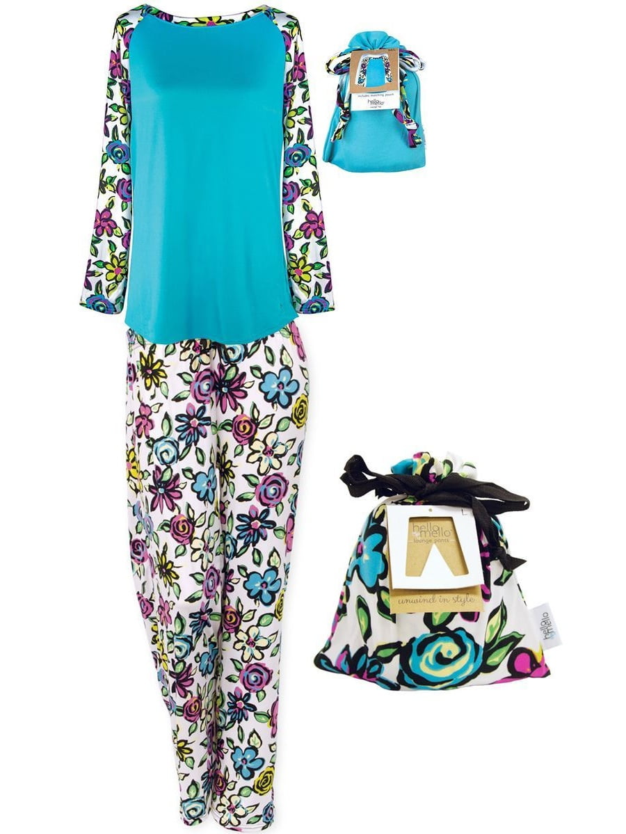 Hello Mello Luxurious Soft Womens Loungewear Set Top and Pant Matching Set with Drawstring Bag Awake Break Walmart