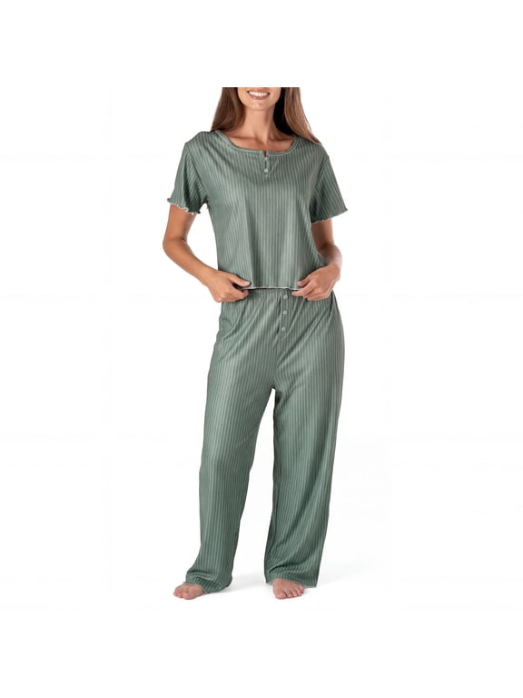 Ribbed Lounge Top and Pants, 2-Piece Pajama Set Under Covers, Small/Medium (Women's)