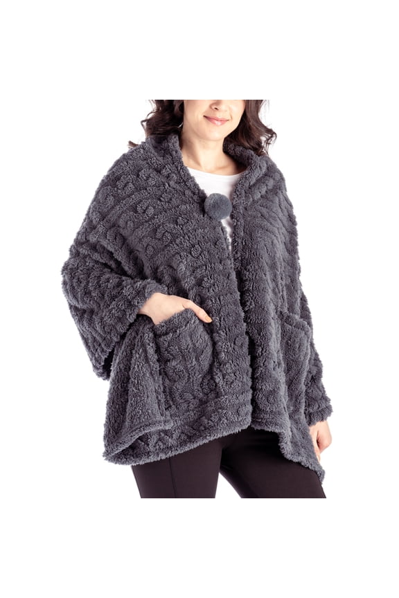 The Coziest Blanket Wrap Plush Poncho Soft Sweater, Charcoal (Women's)