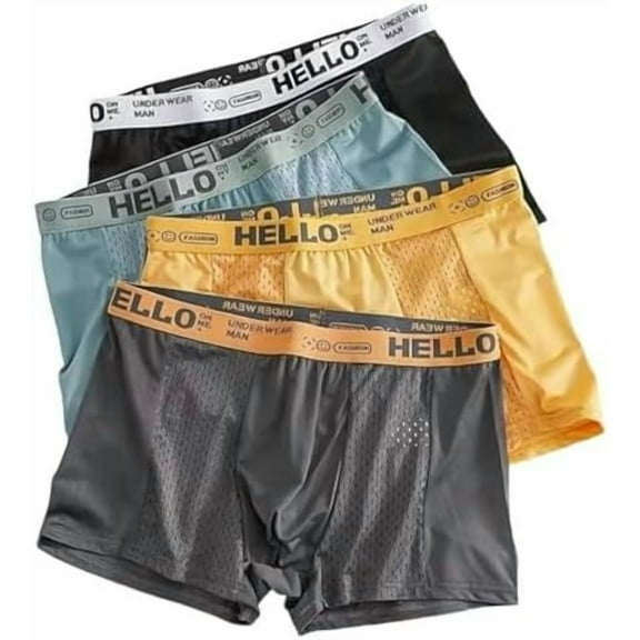 Hello Mesh Mens Underwear, Low Rise Boxer Briefs for Men, Ice Silk Breathable Trunks, Multipack