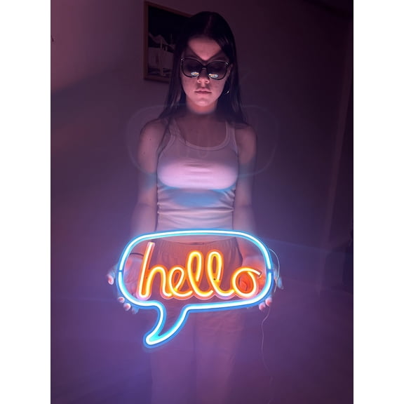 Hello Metal Neon Sign, Neon Wall Art, Welcome Entryway LED Wall Sign, Neon Wall Decor, Hello Sign, Mini Neon Sign, Home Office Decor Wall Art (Without Remote Control)