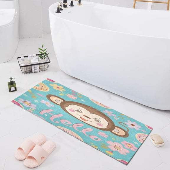 Hello Monkey Face Bath Mat 39x20 Non-Slip Bathroom Rugs Absorbent Soft Plush Quick Dry for Tub Shower Kitchen Home Decor