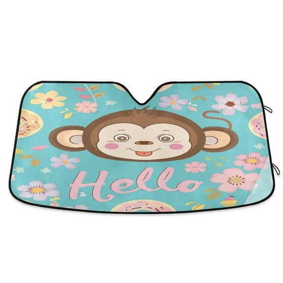 Hello Monkey Face Car Windshield Sun Shade Foldable Car Front Window Visor Heat and UV Protection 53x23.5