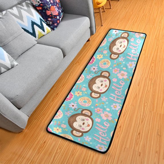 Hello Monkey Face Hallway Runner Rug 2'X6' Non-Slip Washable Carpet Runner Kitchen Entryway Laundry Bedroom