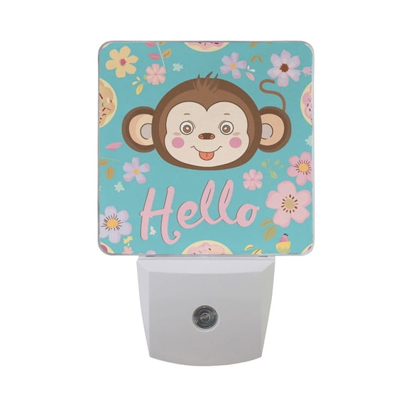 Hello Monkey Face Night Light 2 Pack LED Nightlight Plug into Wall Dusk to Dawn Sensor Soft White