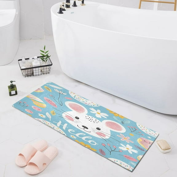 Hello Mouse Face Bath Mat 39x20 Non-Slip Bathroom Rugs Absorbent Soft Plush Quick Dry for Tub Shower Kitchen Home Decor
