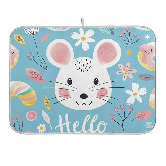 Hello Mouse Face Dish Drying Mat 16x18 Absorbent Microfiber Draining Rack Pad for Kitchen Counter Sink