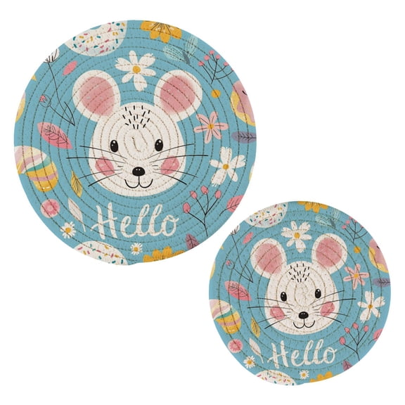 Hello Mouse Face Pot Holders Trivets Set of 2 Cotton Hot Pads Mats for Hot Dishes Pots Pans Kitchen Cooking 7" 9.5"