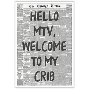 Hello Mtv Welcome To My Crib Poster Vintage Black And White Newspaper Canvas Wall Art Positive Affirming 70'S Room Aesthetic Prints Painting For Home Bedroom Dorm Wall Decor