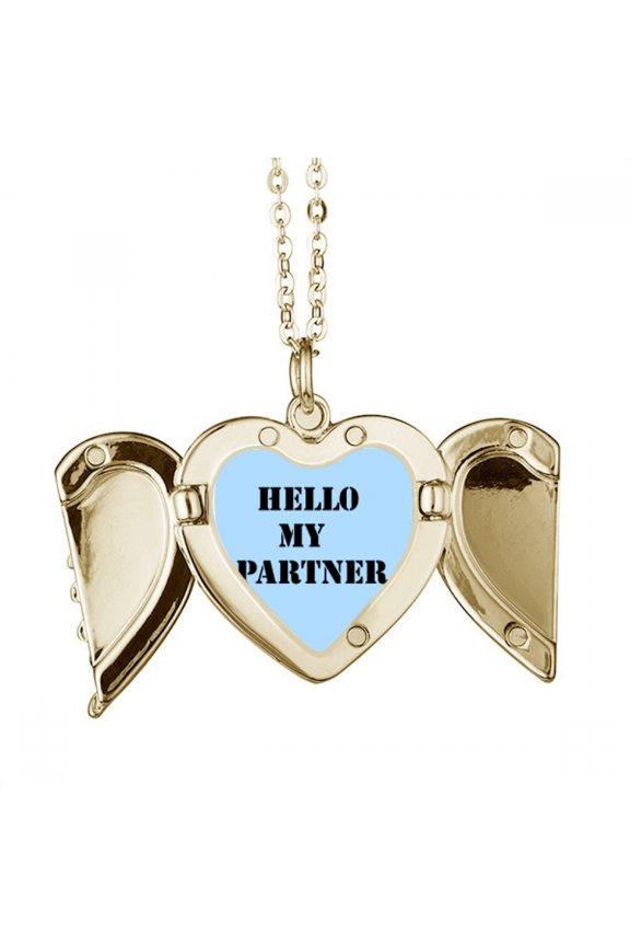 Hello My Partner Workmate Folded Wings Peach Heart Pendant Necklace