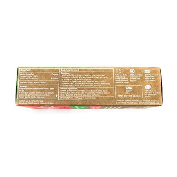 Hello Natural Watermelon Flavor Kids Fluoride Free Toothpaste, Vegan, SLS Free, Gluten Free, Safe to Swallow for Baby and Toddlers, 4.2 Ounce