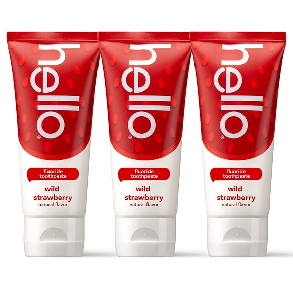 Hello Natural Wild Strawberry Flavor Fluoride Kids Toothpaste, ADA Approved, Ages 2+, No Artificial Sweetneners, No SLS, Gluten Free, Vegan, Pack of 3, 4.2 OZ Tubes