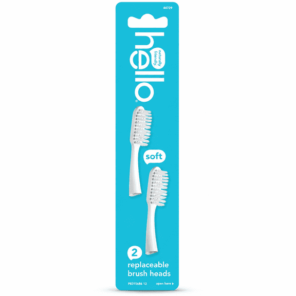 Hello Naturally Friendly Toothbrush Replacement Heads for Hello, Soft, 2 Pack
