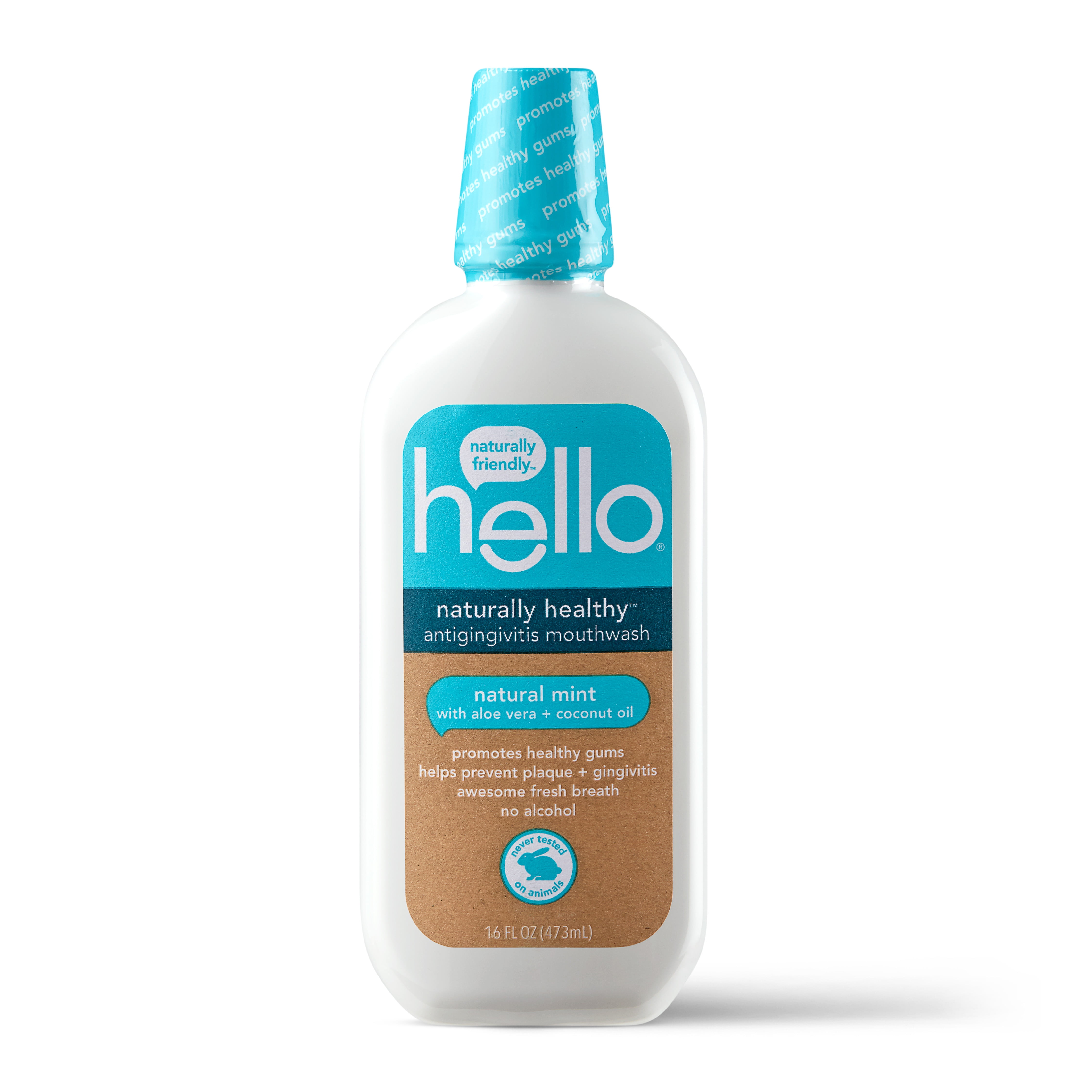 Hello Naturally Healthy Antigingivitis Mouthwash, Alcohol Free with Aloe Vera + Coconut Oil, Vegan & SLS Free