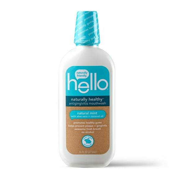 Hello Naturally Healthy Antigingivitis Mouthwash, Alcohol Free with Aloe Vera + Coconut Oil, Vegan & SLS Free
