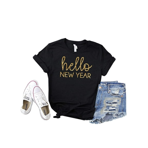 Hello New Year Shirt Womens New Years Eve Tshirt Celebrate 2020 Glitter Top Countdown Graphic Tee
