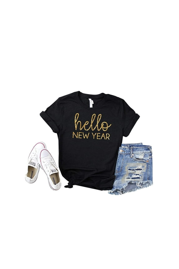 Hello New Year Shirt Womens New Years Eve Tshirt Celebrate 2020 Glitter Top Countdown Graphic Tee