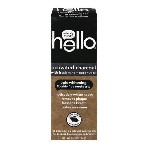 Hello Oral Care Activated Charcoal Fluoride Free Whitening Toothpaste 4 oz (Pack of 6)