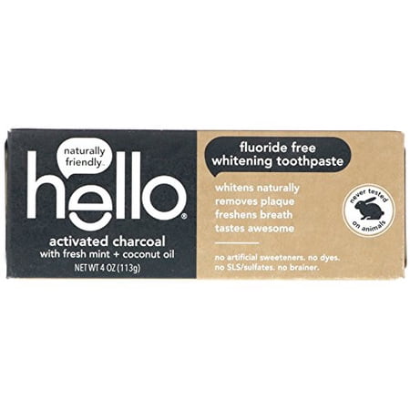 Hello Oral Care Activated Charcoal Teeth Whitening Fluoride Free & SLS Free Toothpaste 2 Pack with BPA Free Toothbrush
