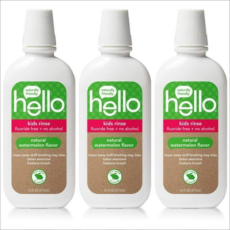 Hello Oral Care Kids Fluoride Free and SLS Free Rinse, Organic Watermelon, 3 Count