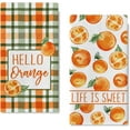 thumbnail image 1 of Hello Orange Spring Summer Kitchen Dish Towels Set of 2, Life is Sweet Fruit Hand Towels Drying Baking Cooking Cloth, Plaid Check Farmhouse Seasonal Home Kitchen Decor 18x26 Inch, 1 of 6
