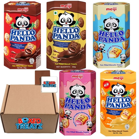 Hello Panda Assorted Flavors 50g x 10 - Includes Strawberry, Chocolate, Milk, Caramel, and Cocoa - 2 Packs Each Boxed Treatz