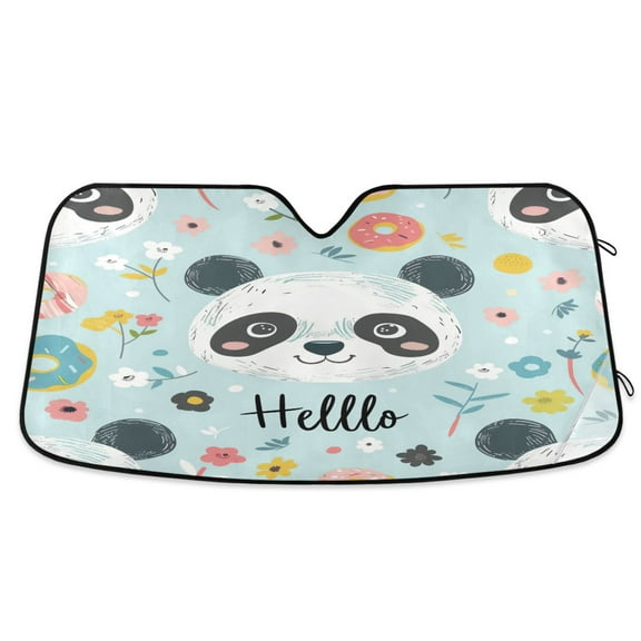 Hello Panda Face Car Windshield Sun Shade Foldable Car Front Window Visor Heat and UV Protection 53x23.5