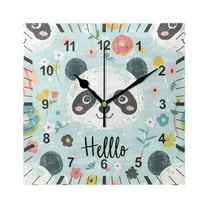 Hello Panda Face Wall Clock Battery Operated Silent Non-Ticking Bedroom Office Kitchen Home School Decor 7.8"(Black)