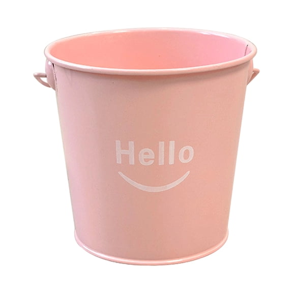 Hello Pastel Color Iron Pen Holder Storage Bucket Candy Box Mini Pail Planter Pink For Desk Organizing Office Home Decor Gift With Handles