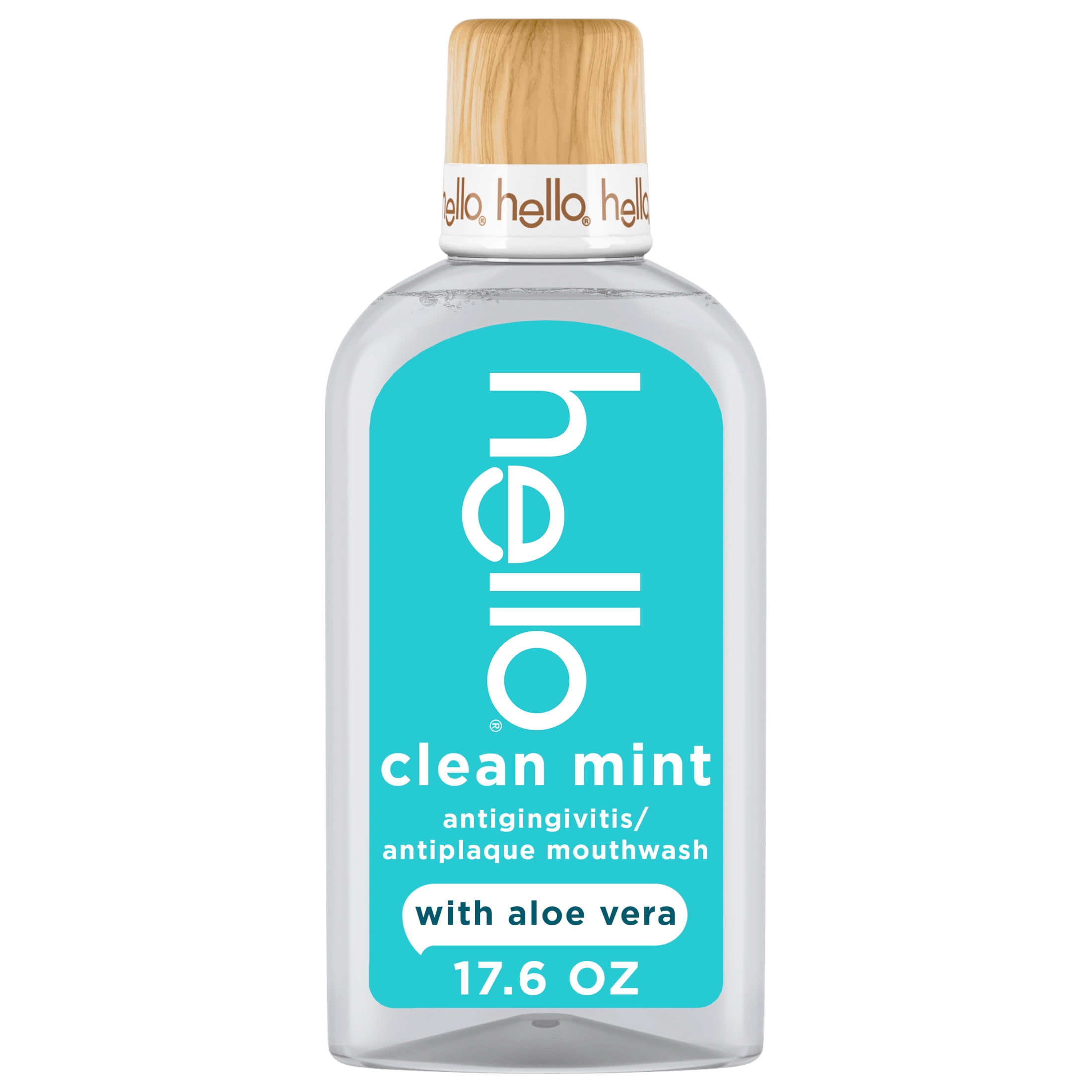 hello Clean Mint Alcohol Free Mouthwash with Aloe Vera, Fluoride Free Gum Mouthwash, 17.6 fl oz