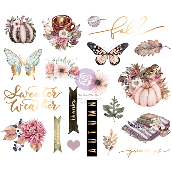 Hello Pink Autumn Chipboard Stickers 20/Pkg-Shapes W/Foil Accents
