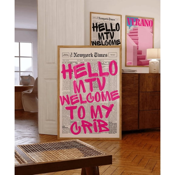 Hello Pink Typography Aesthetic Girly Wall Art Unframed Paper Print