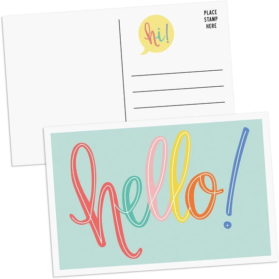 Hello Postcards Pack (60 Post Cards) 4x6 Flyers for Kids and Adults, 300gsm Notelets, Blank Greeting tokens, Mint Green positive affirmation Cards