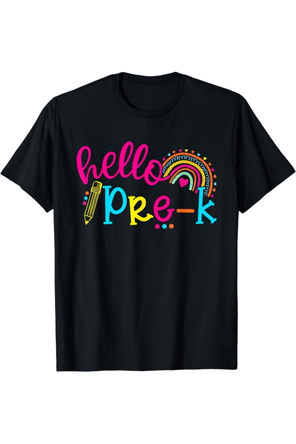 Hello Pre K Rainbow Back To School Teachers Girls T-Shirt Black Large