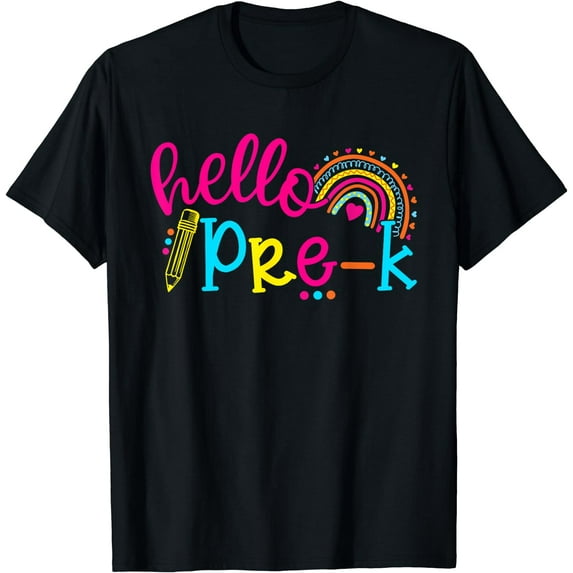 Hello Pre K Rainbow Back To School Teachers Girls T-Shirt Black Small