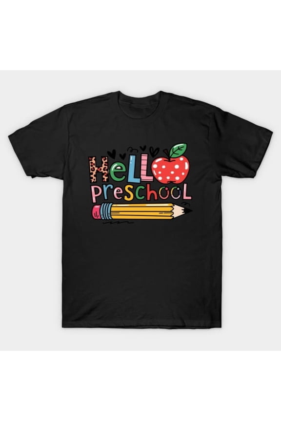 Hello Preschool Funny Leopard Back To School Graphic, H17823 T-Shirt, for Men and Women, Up to Size 5XL