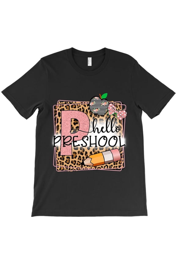 Hello Preschool Leopard Print Funny Preschool Back To School K32153 Unisex T-Shirt – Extended Sizes Up to 5XL