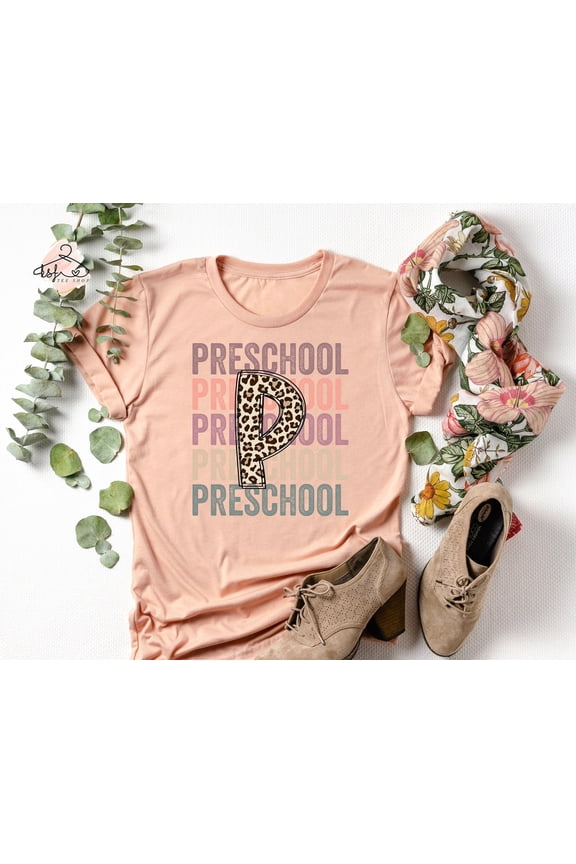 Hello Preschool Teacher Shirt Leopard Initial TShirt