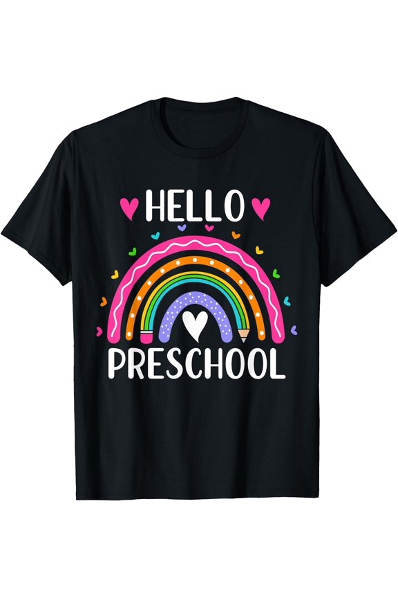Hello Preschool Teacher Student Girls Rainbow Back To School T-Shirt