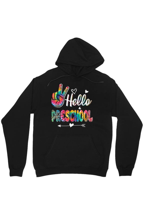 Hello Preschool Tie Dye Leopard Graphic Back To School Kid For Her M2510 Unisex Hoodie, Up to Size 5XL