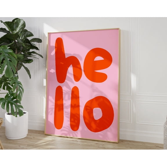 Hello Print, Orange Pink Wall Art, Hello Wall Art, Hi Posters, Typography, Orange Fun Wall Art, Modern Minimalist Poster Wall Art, Modern Wall Decor, 8x12 UNFRAMED