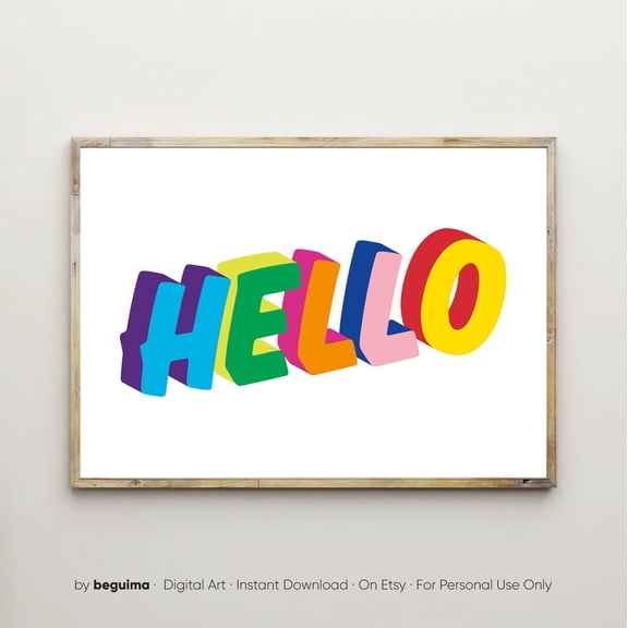 Hello Print Wall Art Entryway Sign Classroom Decor Nursery Welcome Bright Unframed Paper Print