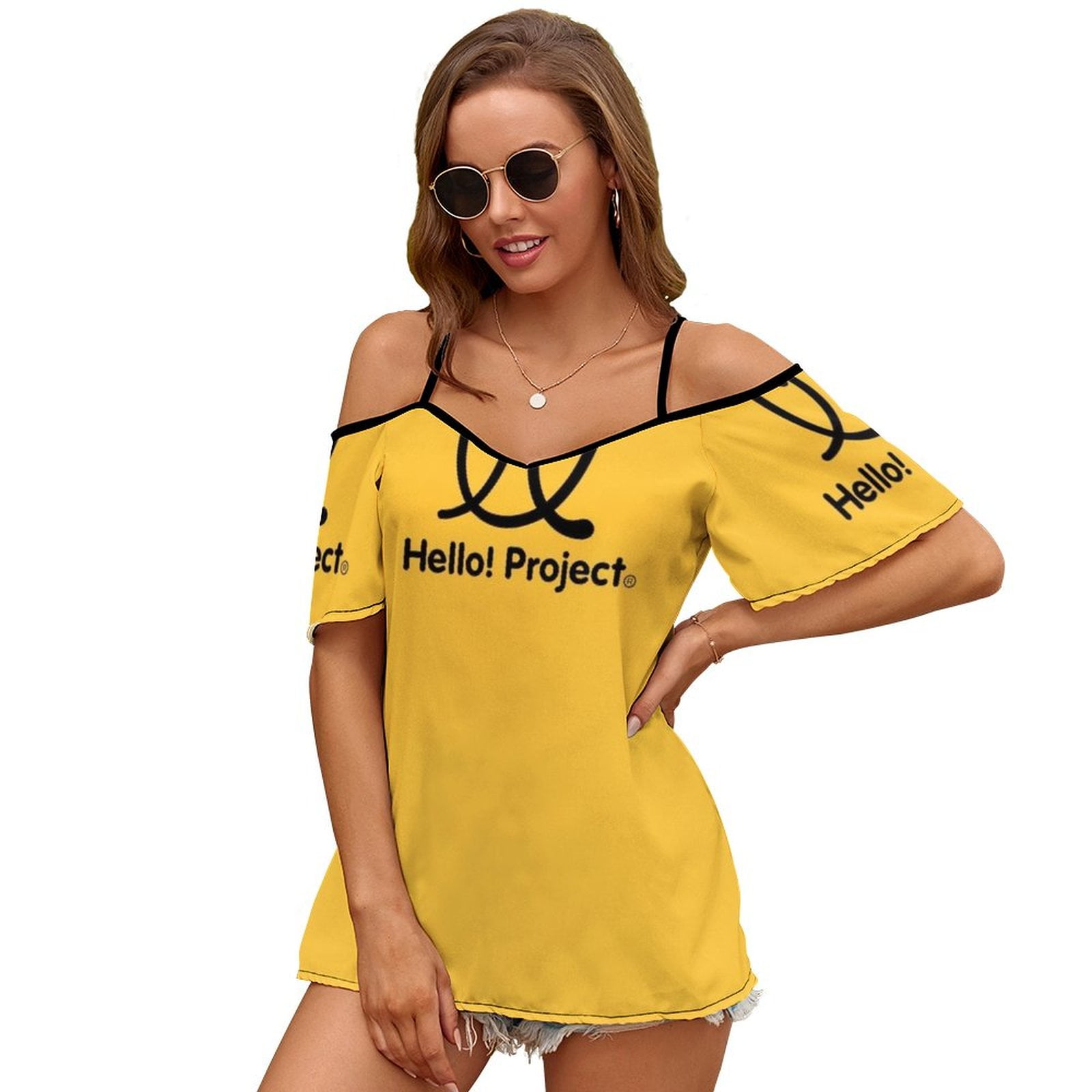 Hello Project Old School Logo-Black New Fashion Zip Off Shoulder Top ...