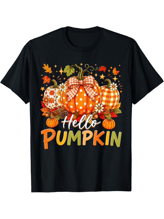 Hello Pumpkin Autumn Pumpkin Patch Fall Season Women Girl T-Shirt- Classic Holiday Bestsellers Pumpkin Spice shirt Unisex 100% Cotton T-Shirt Breathable Casual Everyday Wear Affordable t shirts