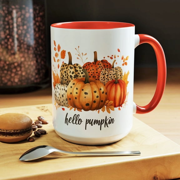 Hello Pumpkin Coffee Mug: Leopard Print Autumn Decor, Ceramic