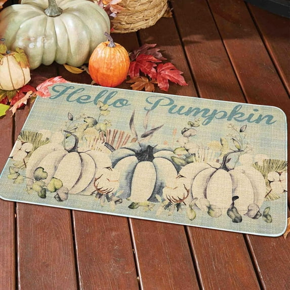 Hello Pumpkin Decorative Doormat 17x30 Inch, Autumn Buffalo Plaid Pumpkin Door Mats Fall Thanksiving Runner Rugs Low Profile Non Slip Floor Mat for Home Patio in/Outdoor Decor