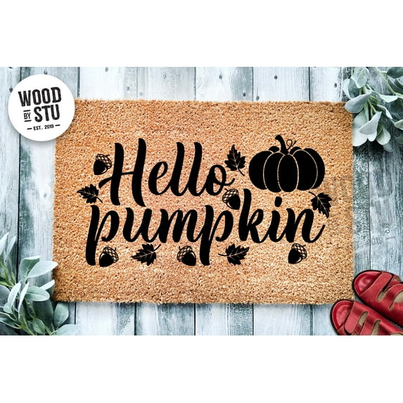 Hello Pumpkin Door Mat | Fall Doormat | Welcome Mat | Fall Leaves Door Mat | Fall Autumn Decor Gift | Home Doormat | Custom Doormat