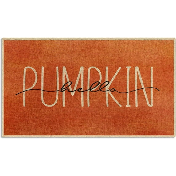 Hello Pumpkin Door Mat, Fall Indoor Front Door Mat Orange Thanksgiving Doormat Outdoor Entrance Non Slip Absorbent Resist Dirt Carpet for Entryway 17x30 Inches
