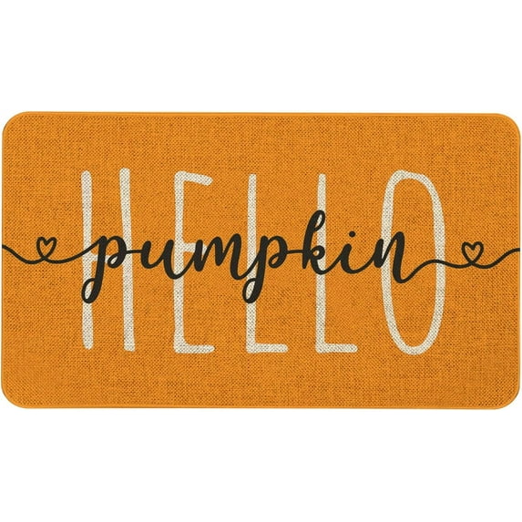 ® Hello Pumpkin Door Mat Funny Text Indoor mat, Thanksgiving Holiday Creative Decorative Seasonal Burlap Welcome Floor Orange Mat Switch Mat for Outdoor 17 x 30 in